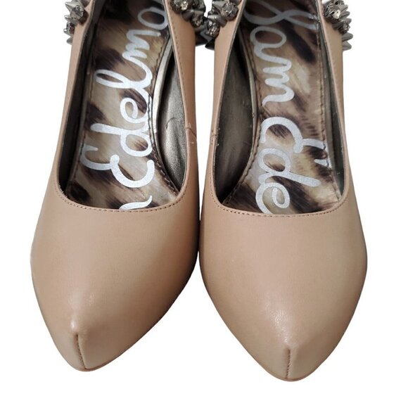 Sam Edelman Roza Spiked Heels Pumps‎ Shoes 6 M Tan Matte Leather  Rhinestone - Picture 3 of 14